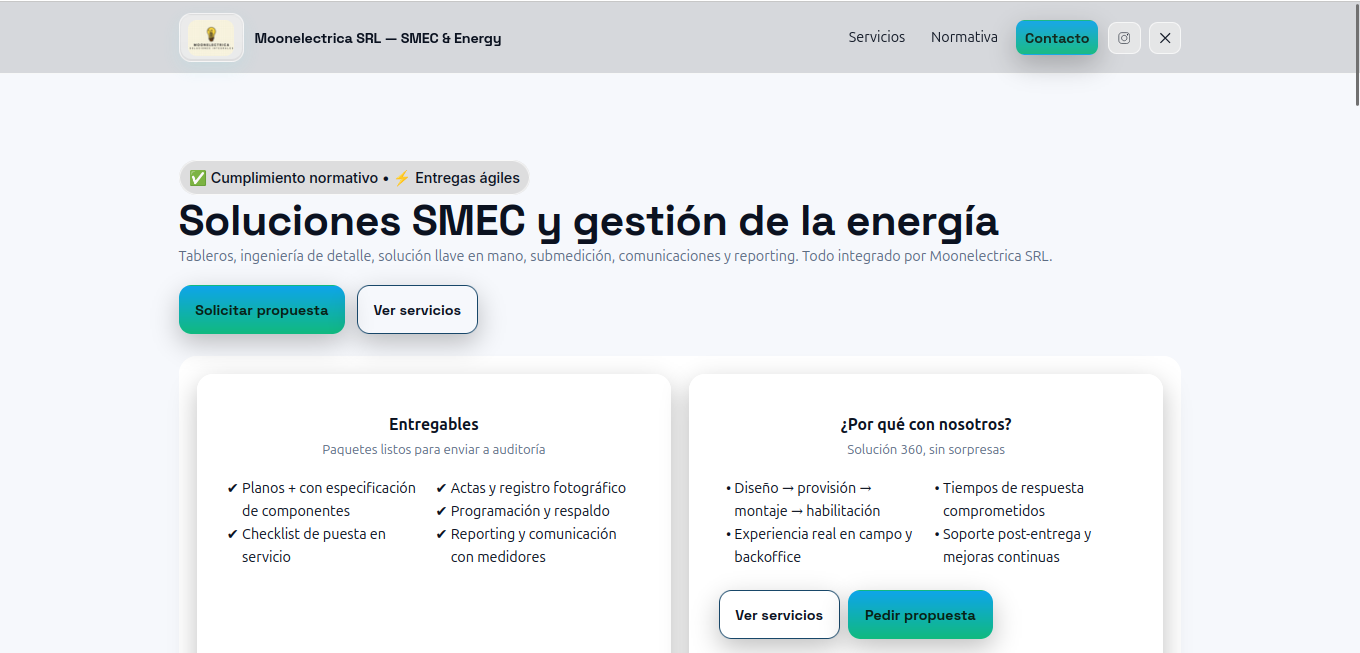 Captura del sitio Ingeniería SMEC & Energy — soluciones SMEC y gestión de energía